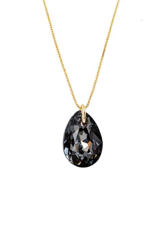 Collar Gota de Luz Gold 24K Cristal Genuino Silver Night