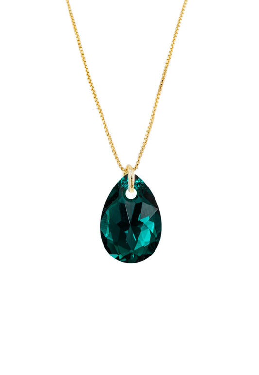 Collar Gota de Luz Gold 24k Cristal Genuino Emerald