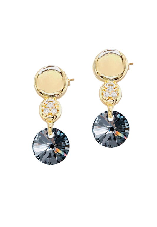Aros Punto de Luz Gold 24K Cristal Genuino Silver Night