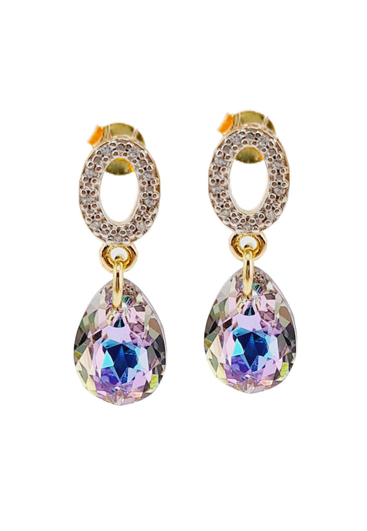 Aros Gota de Luz Gold 24k Cristal Genuino Vitral Ligth