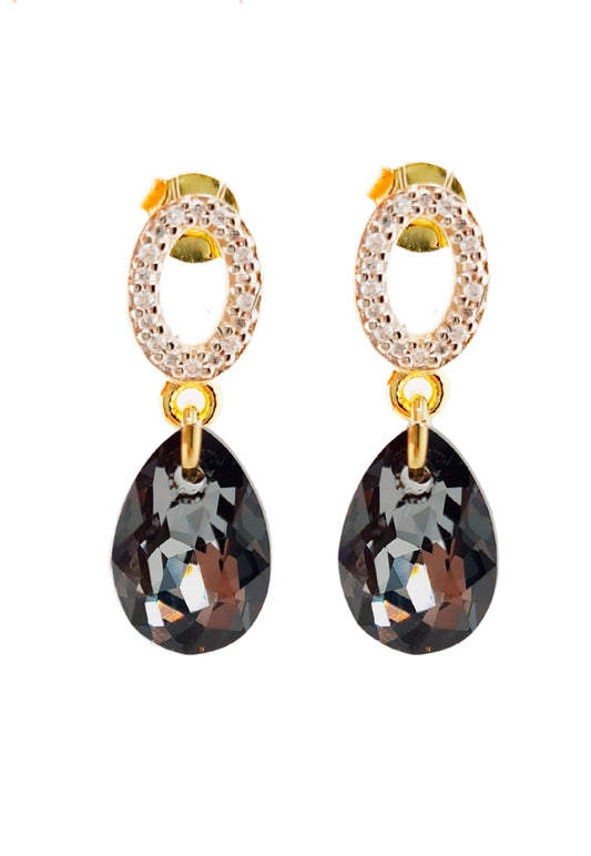 Aros Gota de Luz Gold 24K Cristal Genuino Silver Night
