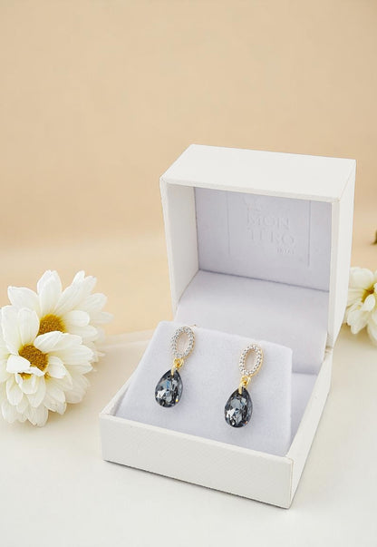 Aros Gota de Luz Gold 24K Cristal Genuino Silver Night