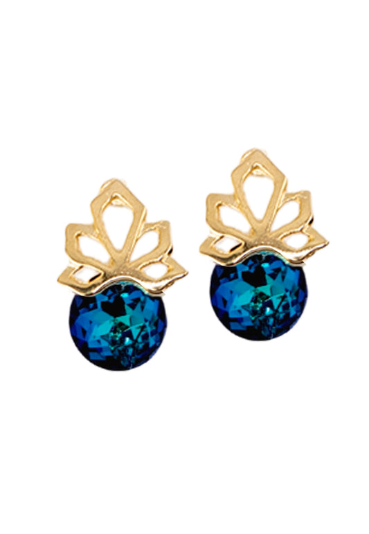 Aros Bali Gold 24K Cristal Genuino Bermuda Blue
