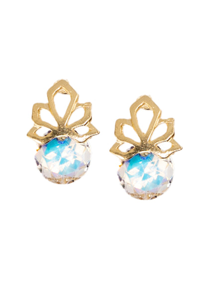 Aros Bali Gold 24K Cristales Genuinos Aurora Boreal