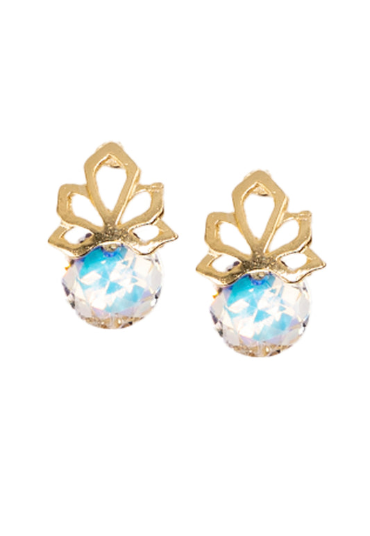 Aros Bali Gold 24K Cristales Genuinos Aurora Boreal