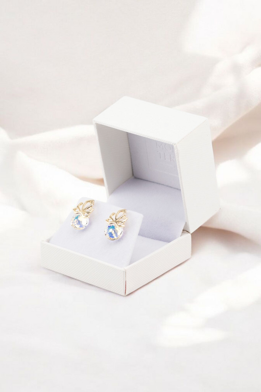 Aros Bali Gold 24K Cristales Genuinos Aurora Boreal