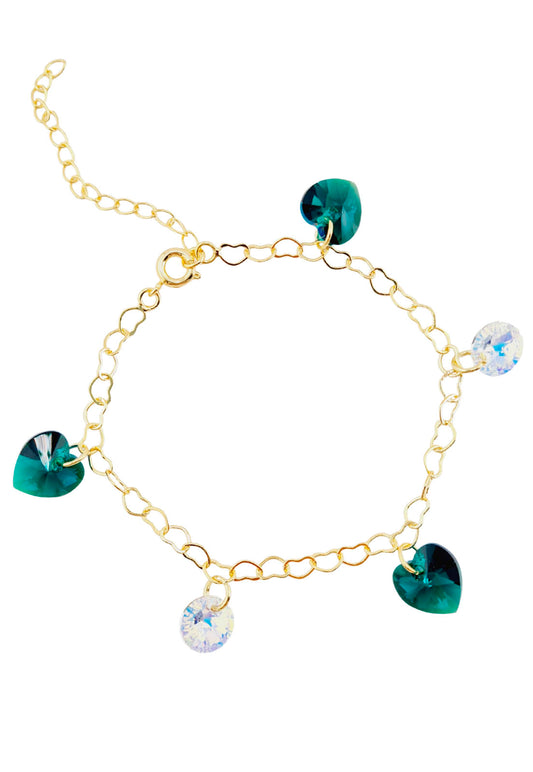 Pulsera Romance Gold 24k Cristal Genuinos Emerald Shimmer