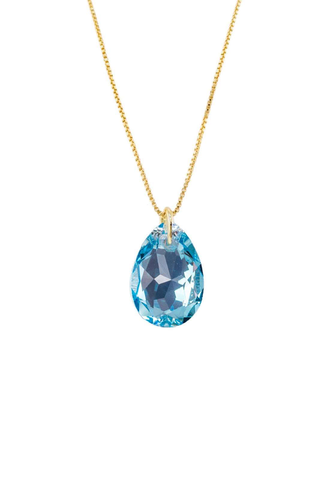 Collar Gota de Luz Gold 24K Cristale Genuino Aquamarine