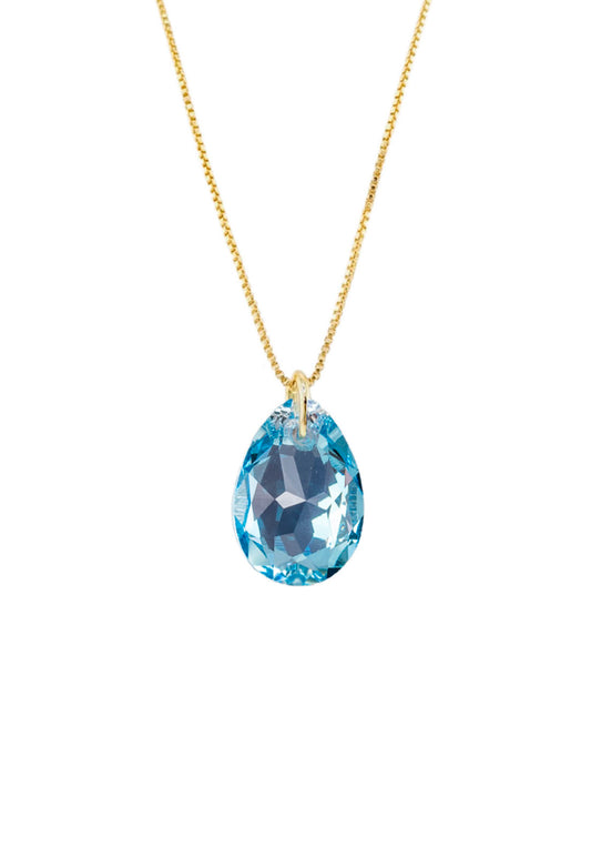 Collar Gota de Luz Gold 24K Cristale Genuino Aquamarine