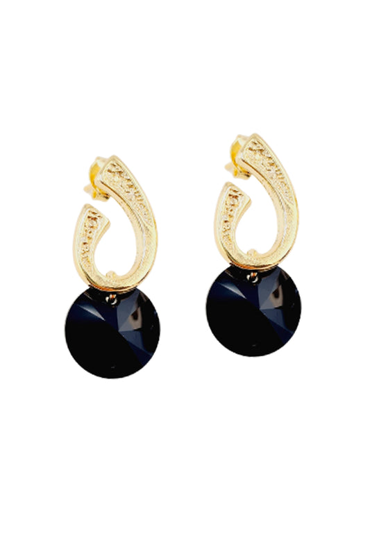 Aros Grace Gold 24K Cristal Genuino Jet