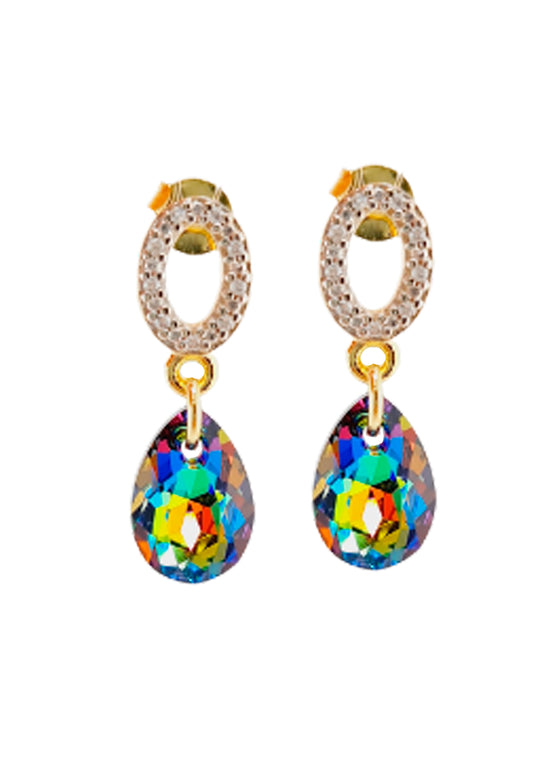 Aros Gota de Luz Gold 24k Cristal Genuino Vitral Medium