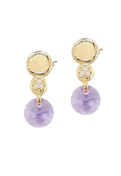 Aros Punto de Luz Gold 24k Cristal Genuino Violeta