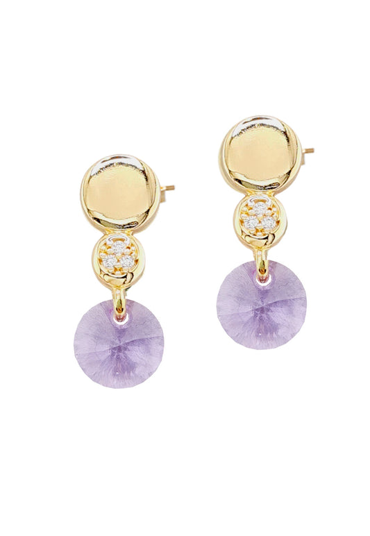 Aros Punto de Luz Gold 24k Cristal Genuino Violeta