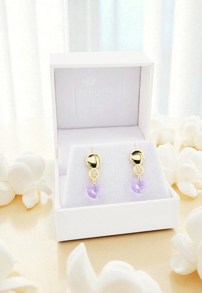 Aros Punto de Luz Gold 24k Cristal Genuino Violeta