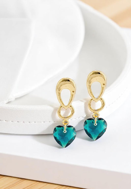 Aros Amor Gold 24K Cristal Genuino Emerald Shimmer
