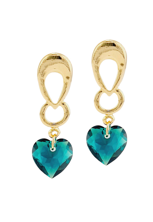 Aros Amor Gold 24K Cristal Genuino Emerald Shimmer