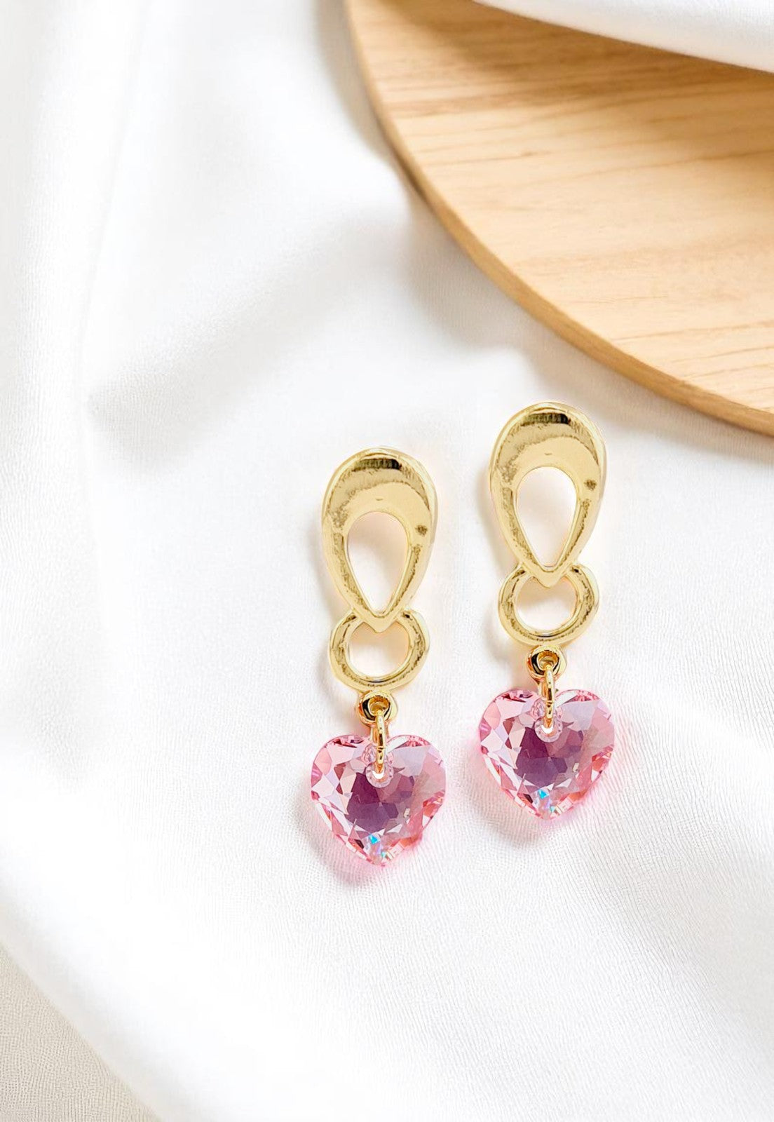 Aros Amor Gold 24K Cristal Genuino Rose Shimmer