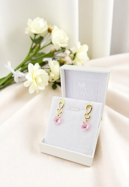 Aros Amor Gold 24K Cristal Genuino Rose Shimmer