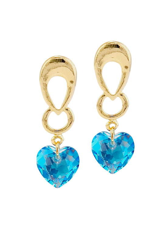 Aros Amor Gold 24K Cristal Genuino Aquamarine Shimmer