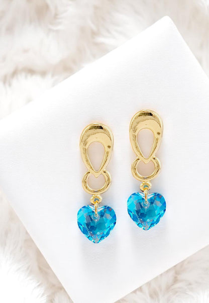 Aros Amor Gold 24K Cristal Genuino Aquamarine Shimmer