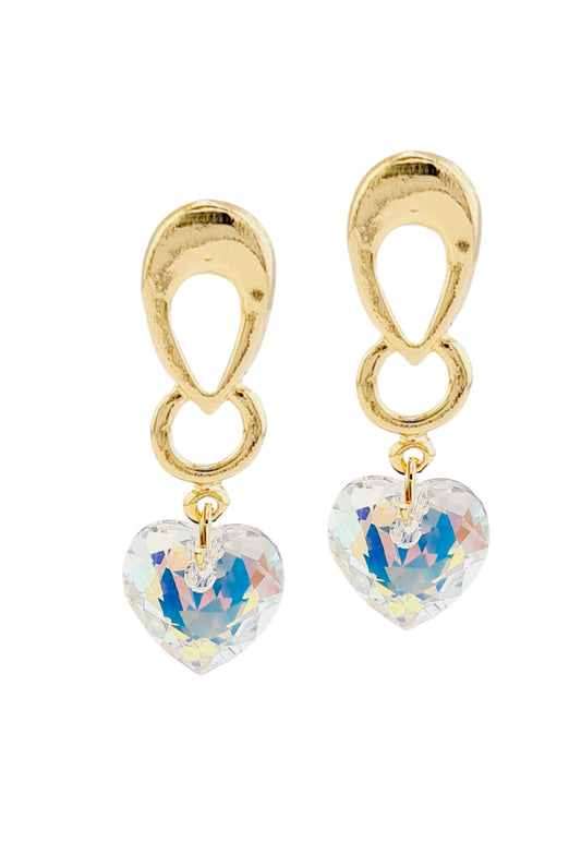 Aros Amor Gold 24K Cristal Genuino Aurora Boreal