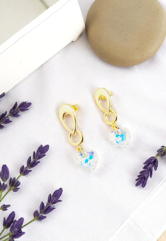 Aros Amor Gold 24K Cristal Genuino Aurora Boreal