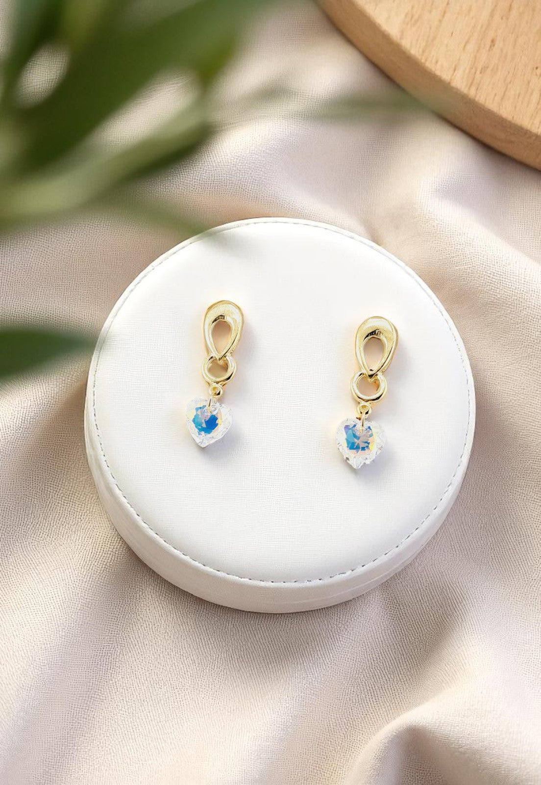 Aros Amor Gold 24K Cristal Genuino Aurora Boreal