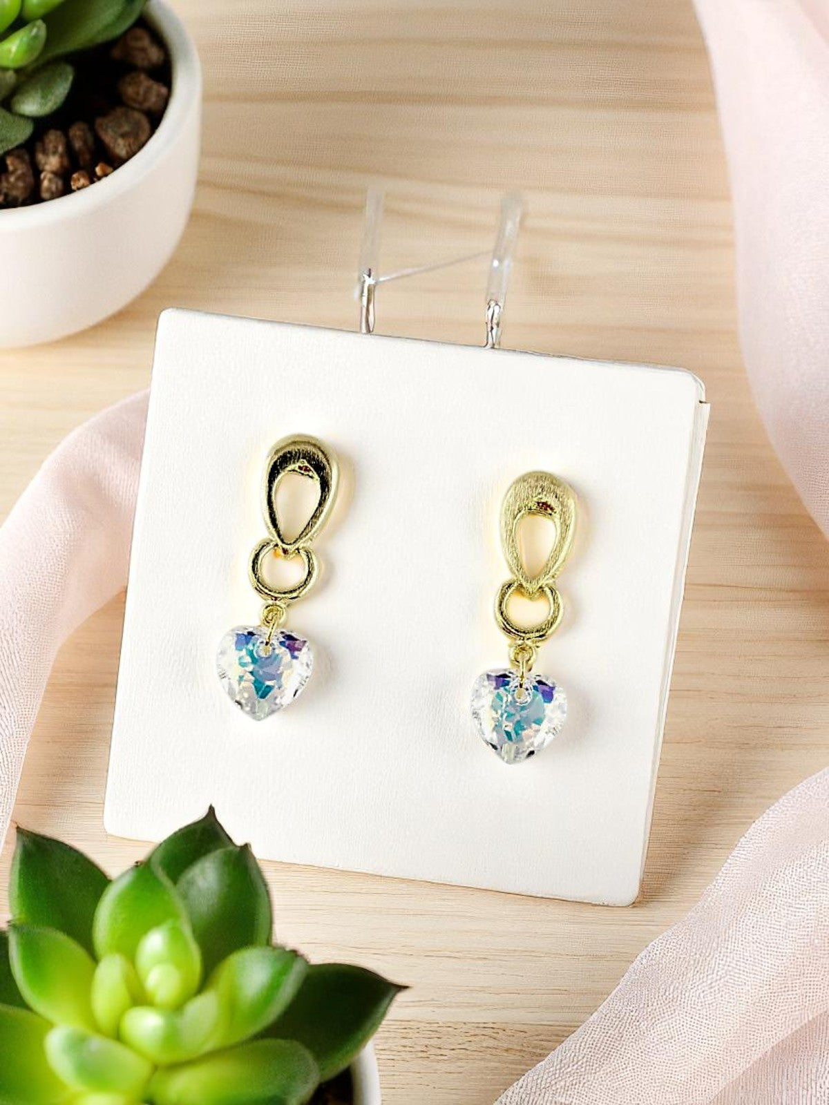 Aros Amor Gold 24K Cristal Genuino Aurora Boreal