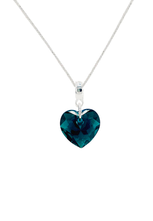 Collar Amor Baño Oro Blanco Cristal Genuino Emerald