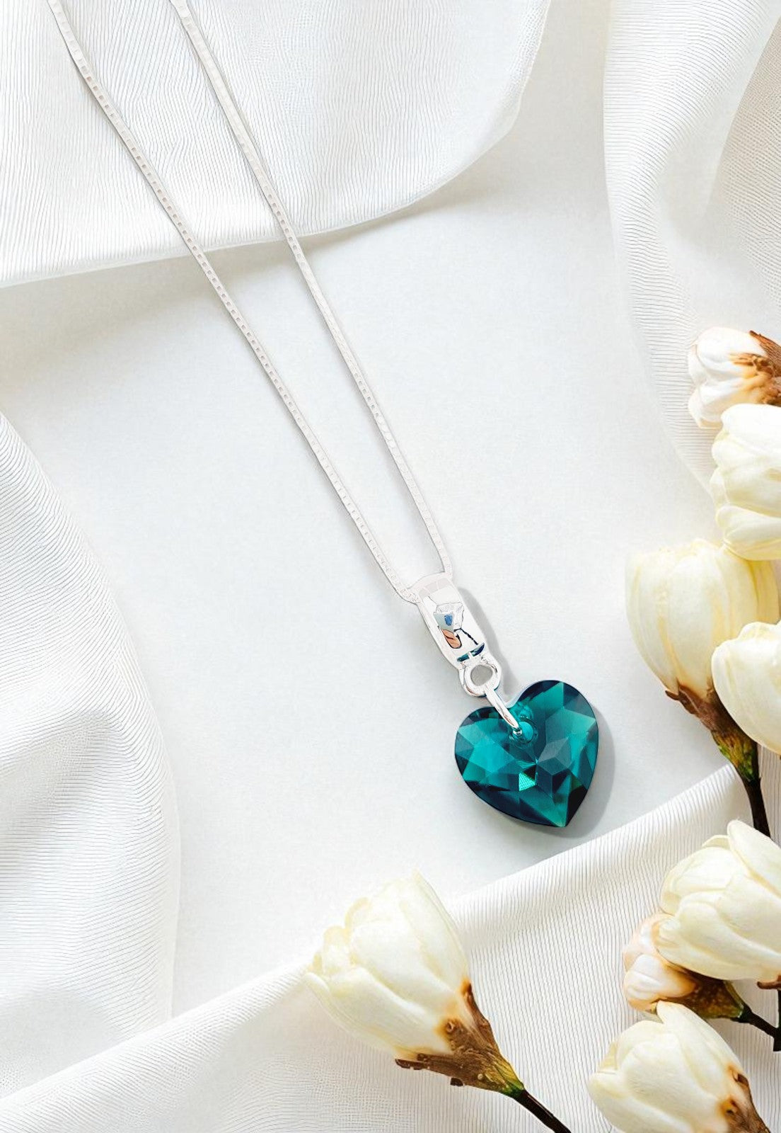 Collar Amor Baño Oro Blanco Cristal Genuino Emerald