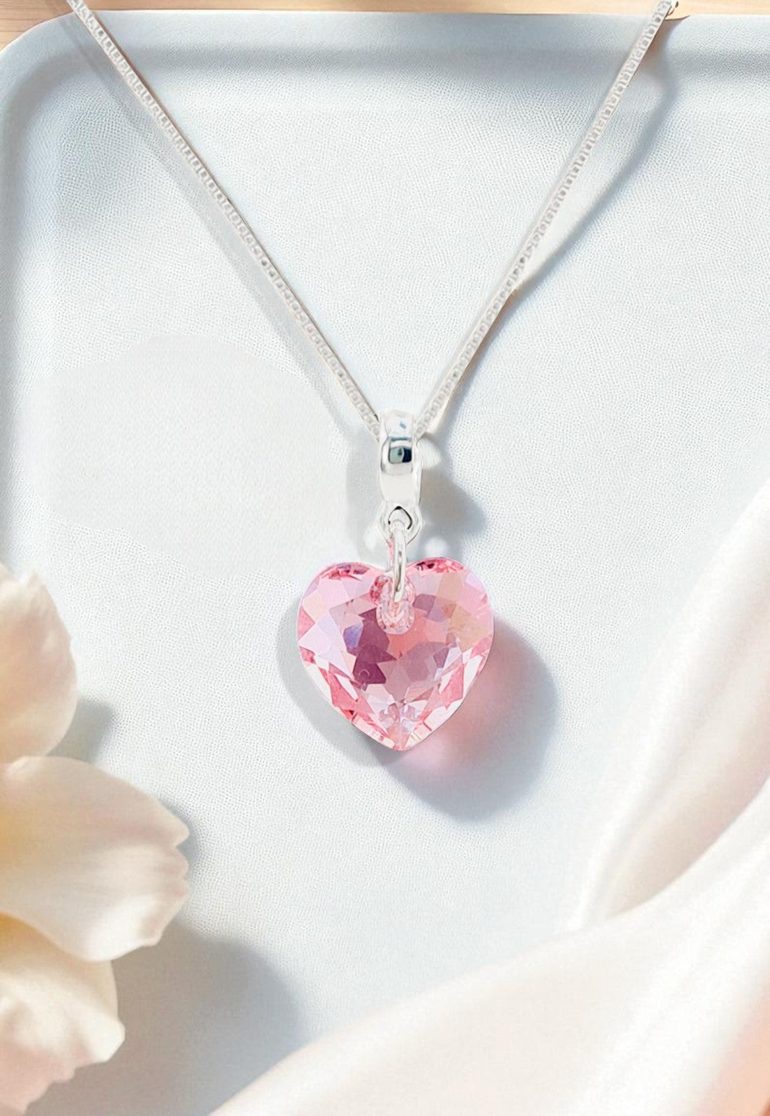 Collar Amor Baño Oro Blanco Cristal Genuino Rose