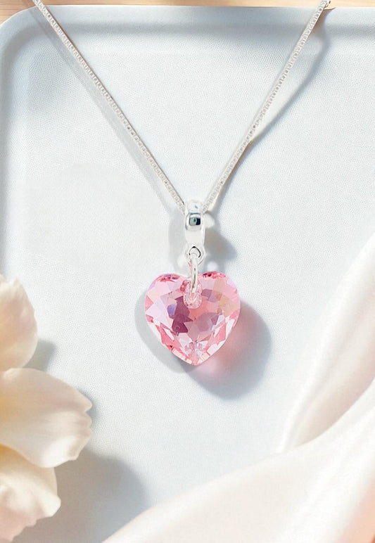 Collar Amor Baño Oro Blanco Cristal Genuino Rose