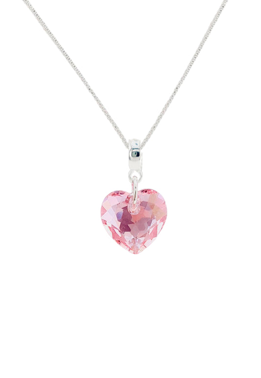 Collar Amor Baño Oro Blanco Cristal Genuino Rose