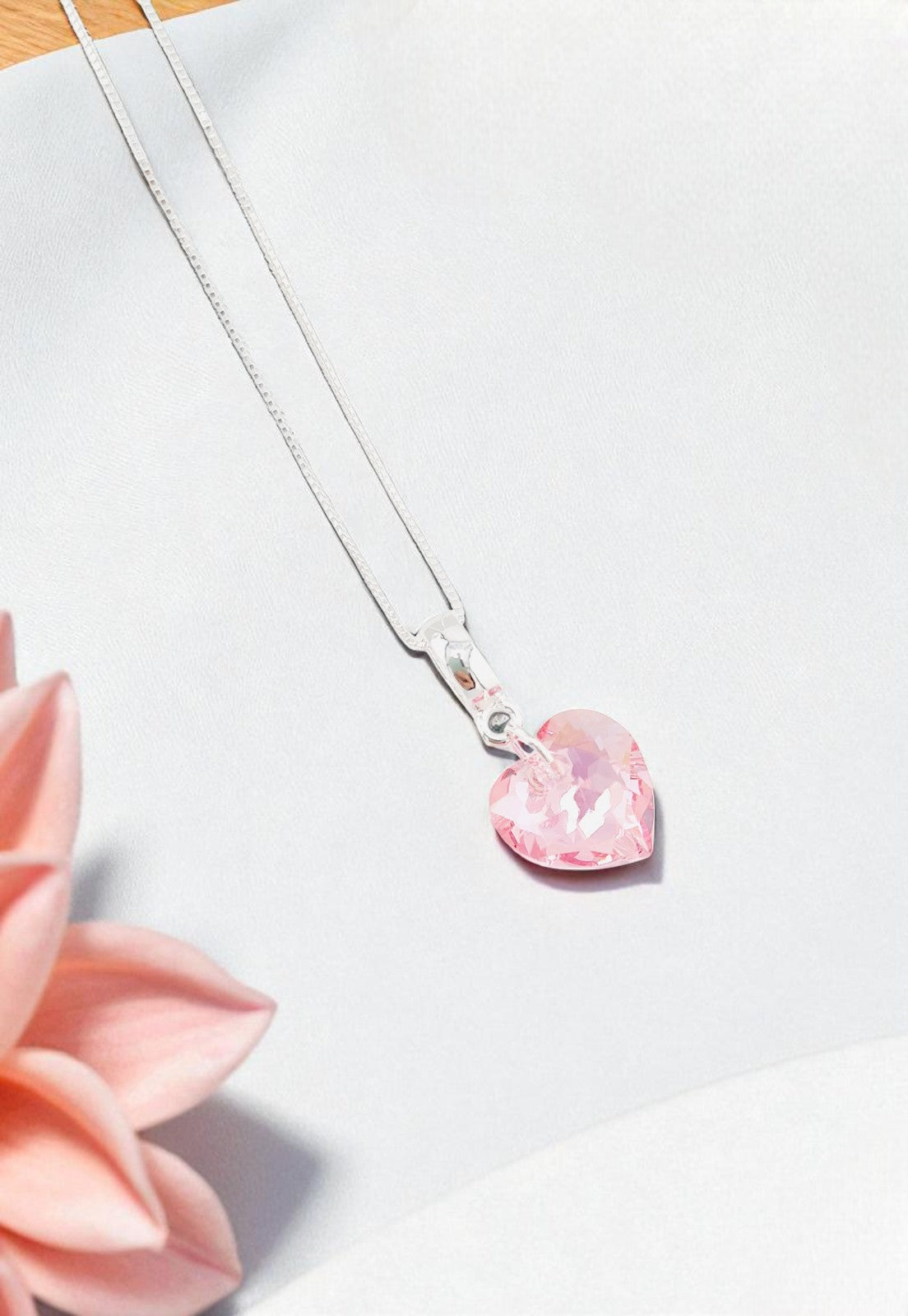 Collar Amor Baño Oro Blanco Cristal Genuino Rose