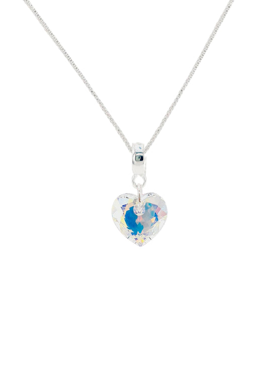 Collar Amor Baño Oro Blanco Cristal Genuino Aurora Boreal