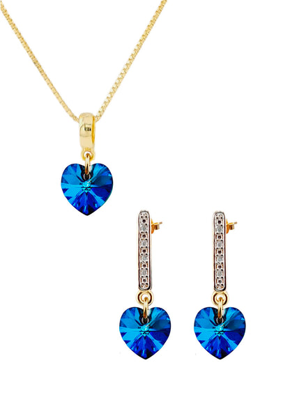 Conjunto Romance Gold 24K Cristal Genuino Bermuda Blue