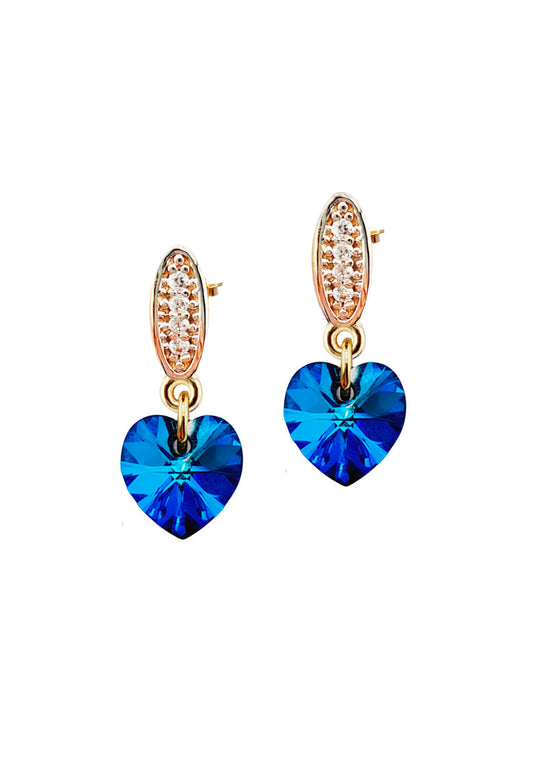 Aros Romance Gold 24K Cristale Genuino Bermuda Blue
