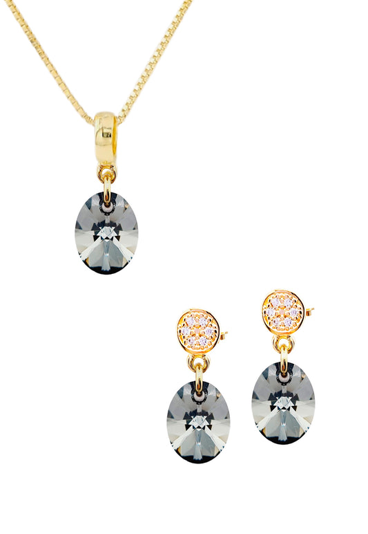 Conjunto Praga Baño Oro 24K Cristal Genuino Silver Night