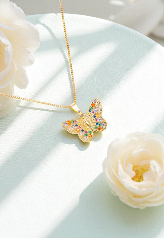 Collar Mariposa Microcircones Baño de Oro 24k