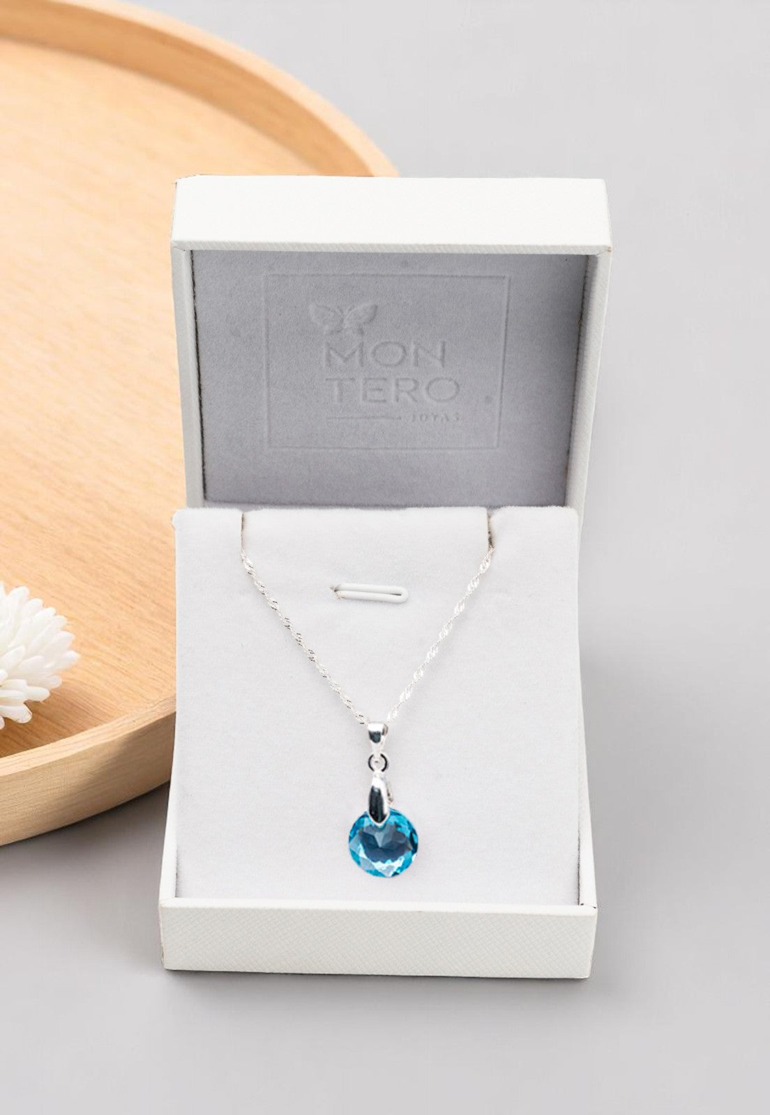 Collar Gracia Plata 925 Cristal Genuino Aquamarine