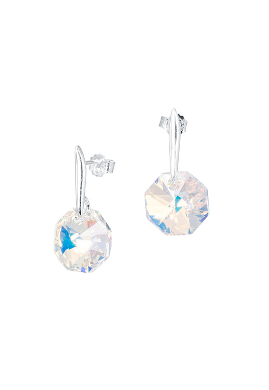 Aros Bruselas Plata 925 Cristal Genuino Aurora Boreal