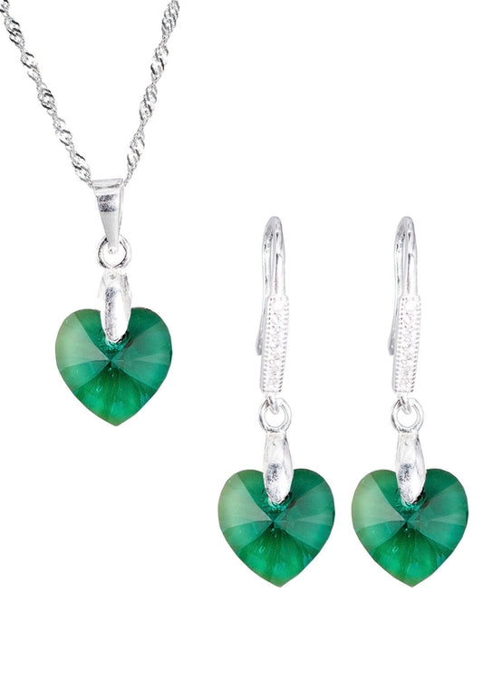 Conjunto Romance Plata Italiana 925 Cristal Genuino Emerald Shimmer