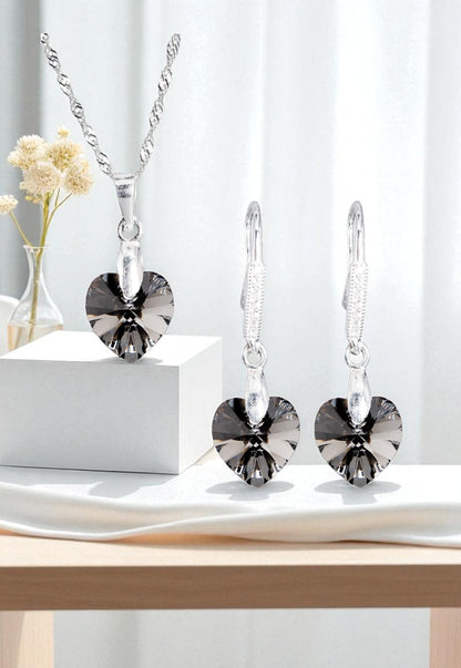 Conjunto Romance Plata Italiana 925 Cristal Genuino Silver Night
