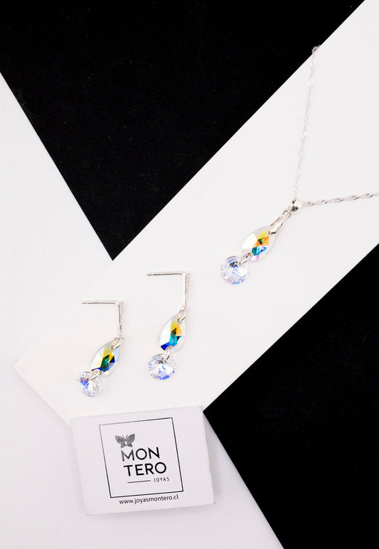 Conjunto Manuela Plata 925 Cristal Genuino Aurora Boreal