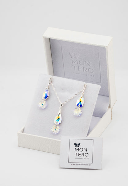 Conjunto Manuela Plata 925 Cristal Genuino Aurora Boreal
