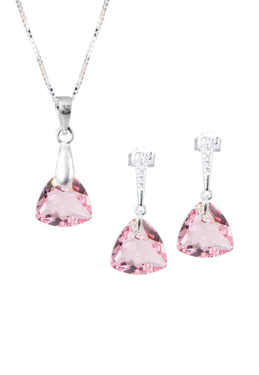 Aros + Collar Conjunto Camila Plata 925 Cristal Genuino Light Rose