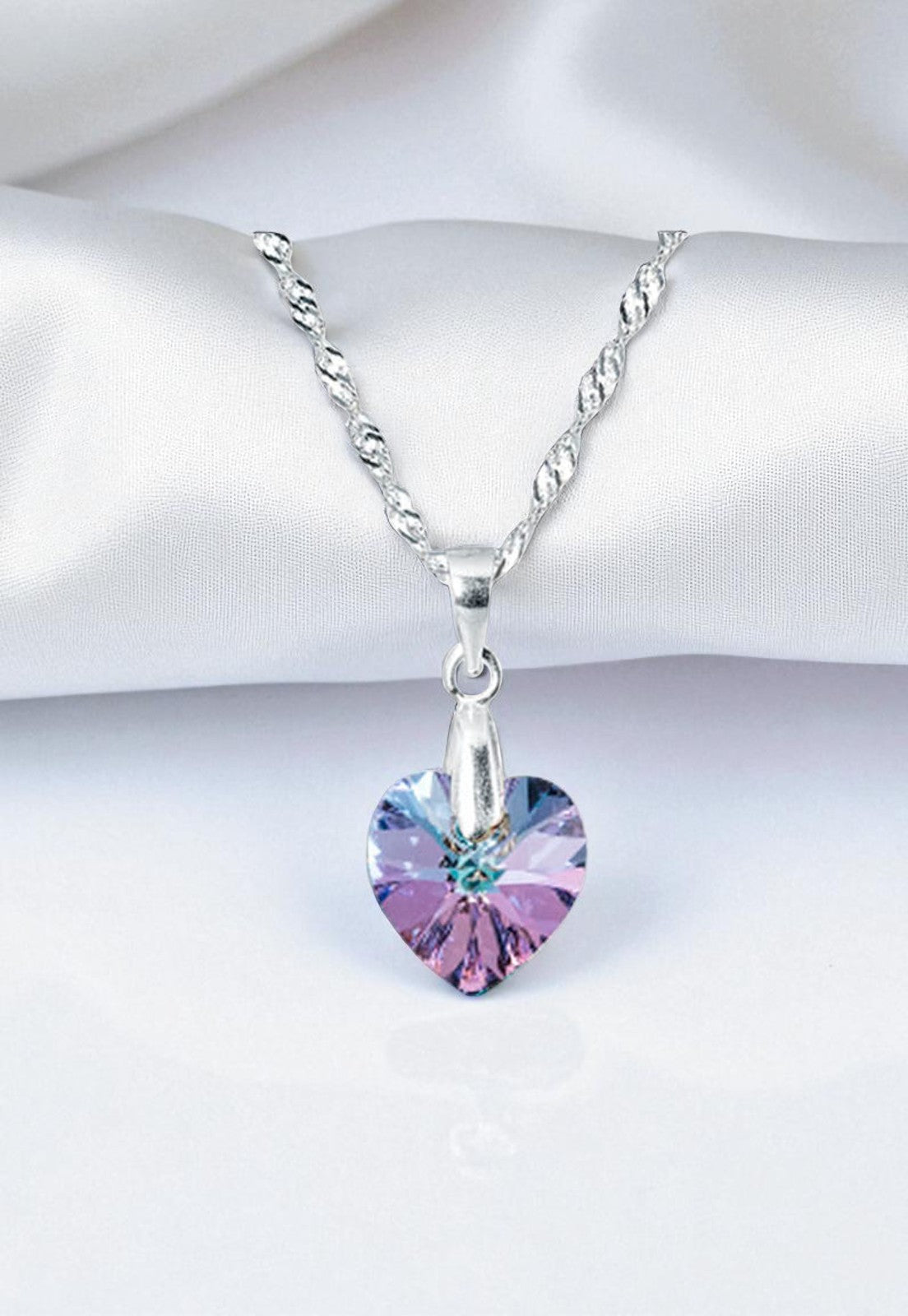 Collar Romance Plata 925 Cristal Genuino Vitral Light