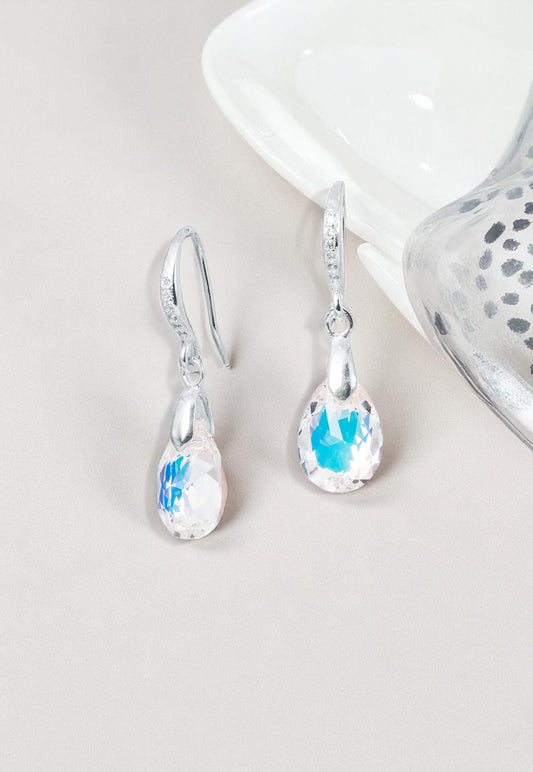 Aros Gota de Luz Plata 925 Cristal Genuino Aurora Boreal