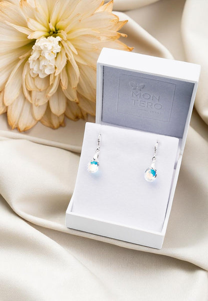 Aros Gota de Luz Plata 925 Cristal Genuino Aurora Boreal