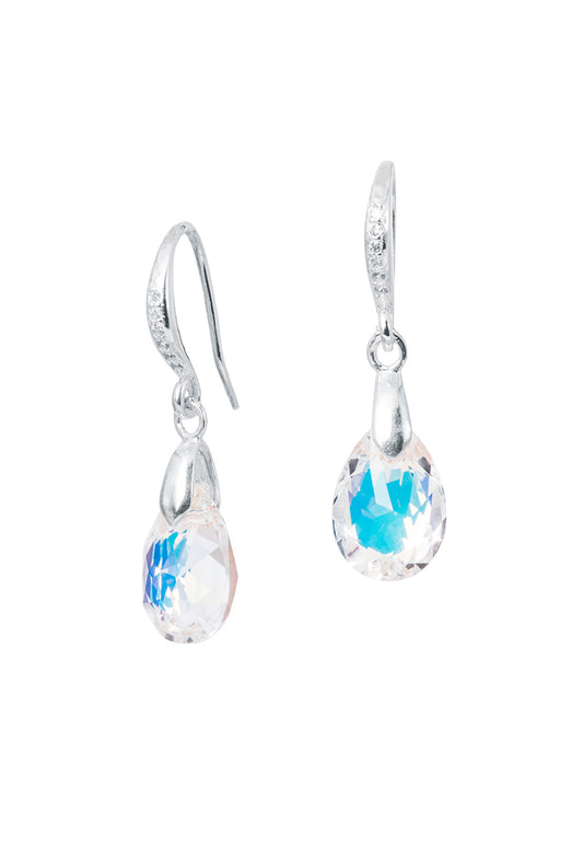 Aros Gota de Luz Plata 925 Cristal Genuino Aurora Boreal